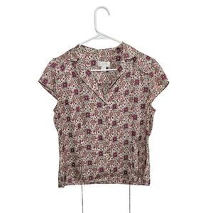 Ann Taylor Loft Purple/Cream Tailored Button Front Womens Blouse Size 8 Medium